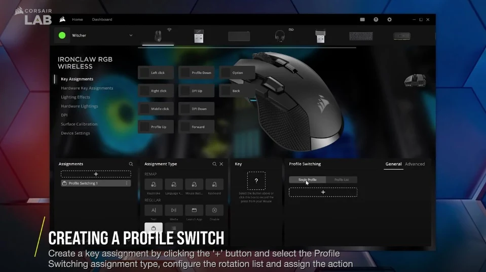 Снимки экрана настройки и управления профилями в CORSAIR iCUE 4